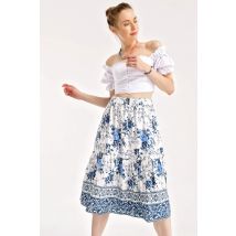 Women's Blue Floral Pattern Viscose Skirt