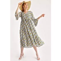 Women's Daisy Pattern Viscose Midi Dress