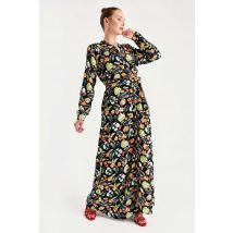 Women's Belted Floral Pattern Long Dress