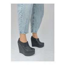 Women's Black Leather Wedge Boots