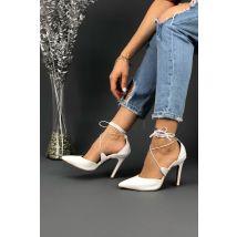 Women's White Leather Heeled Shoes