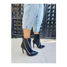 Women's Zipper Black Leather Heeled Boots