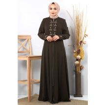 Women's Embroidered Khaki Modest Abaya