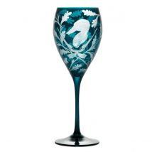 Rachel Bates Crystal Wine Goblet - Set of Four - Duck - Peacock Blue
