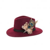 Womens Mackenzie & George Wine Fedora with Peacock and Hen Pheasant Pin Size Extra Small