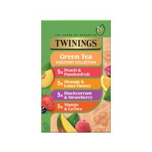 Twinings -  Green Tea Discovery Collection - 20 Envelopes - Peach/Passionfruit, Orange/Lotus Flower, Blackcurrant/Strawberry & Mango/Lychee