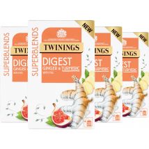 Twinings Superblends - Digest - Ginger & Tumeric Flavoured Infusion - with Fig - Health Tea Drink 4 x 20 Tea Bags
