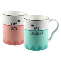 Yvonne Ellen Day Dreamer/Off Duty Quote - Set of 2 Mugs - Quirky Animal Mug - Teaware - Tea for Two Set