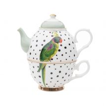 Yvonne Ellen Parrot Polka Dots - Teapot & Mug Set - Quirky Afternoon Tea Teapot - Teaware - Tea for One Set