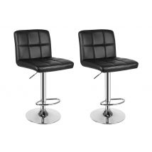 Set of 2 Modern Bar Stool PU Leather Swivel Height Adjustable Barstools with Backrest for Breakfast Bar Kitchen Black