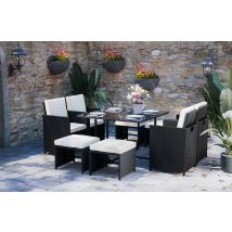 9 Pieces Outdoor Garden Furniture Rattan Cube Dining Set 8 Seater with Cushions Black