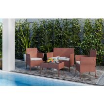4 Seater Outdoor Rattan Furniture Garden Patio Set with Armchairs Sofa Table Cushions Brown