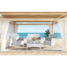 Outdoor Furniture 4 Piece PE Rattan Patio Set with Armchairs Double Sofa Table Cushion Grey