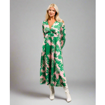 Pink Palm Print Satin Maxi Dress | Size: 8