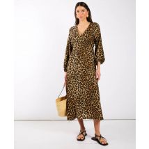 Brown Animal Printed Long Sleeve Midi Dress | Size: 16