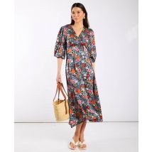 Multicoloured Floral Satin Midi Dress | Size: 14