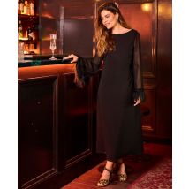 Black Feathered Trim Midaxi Dress | Size: 8
