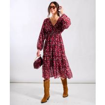 Red Leopard Tiered Chiffon Midi Dress | Size: 6