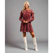 Red Floral Ruffle Fit and Flare Dress | Size: 8
