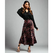Black Floral Satin Midi Skirt | Size: 10