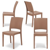 Set 4 sedie in polipropilene FLORA, 100 %MADE IN ITALY, impilabile, resistente ai raggi UV, design moderno, ideale per sala da pranzo, cucina, sala d’attesa, bar, ristoranti o giardino, colore Terracotta