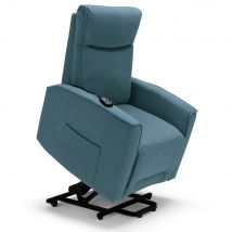 Poltrona relax elettrica LONDRA per anziani, 2 motori, 2 ruote posteriori, sistema reclinazione e alzapersona, tessuto idrorepellente , colore Petrolio