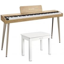 Donner DDP-60 Digitalpiano - Helle Holzfarbe / Piano + Klavierbank Weißer