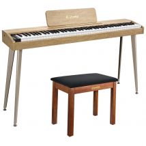 Donner DDP-60 Digitalpiano - Helle Holzfarbe / Piano + Klavierbank Braun