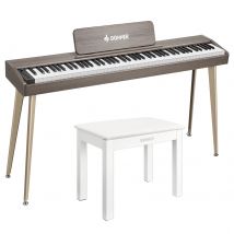 Donner DDP-60 Digitalpiano - Grau-Braun / Piano + Klavierbank Weißer