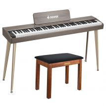 Donner DDP-60 Digitalpiano - Grau-Braun / Piano + Klavierbank Braun