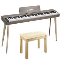Donner DDP-60 Digitalpiano - Grau-Braun / Piano + Klavierbank Helles Holz