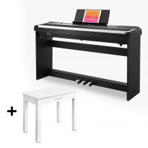 Donner DEP-10 Digitalpiano mit 88 halbgewichteten Tasten Keyboard Set - Piano + Weißer Klavierhocker