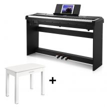 Donner DEP-20S E-Piano 88 Epiano Keyboard Hammermechanik Gewichteten Anfänger Digital Piano, Schwarz / E-Piano + Weißer Klavierhocker