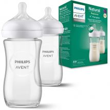 Philips Avent Natural 3.0 Glazen Zuigfles 240 ml – Duo Pack – BPA-vrij – Antikrampjes – Natuurlijk Voeden