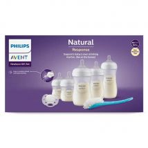 Philips Avent Natural Response 3.0 Starterset – 5 Babyflessen – Newborn Giftset – Inclusief Flessenborstel & Ultra Soft-fopspeen