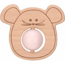 Lässig Houten Bijtring bal - Mouse (Roos) | Little Chums