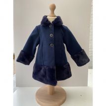 Donkerblauw  Meisjesmanteltje  Afgewerkt Met Imitatiebont - 8 jaar
