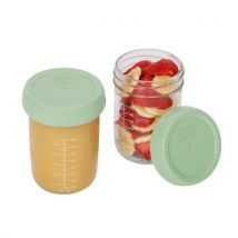 Lot de 2 pots de conservation bébé en verre 2 x 220ml. Contenance optimale avec graduation. Hermétiques. Préserve les saveurs. Verre résistant.