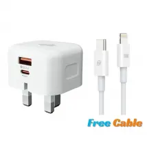 30W Dual Port USB & Type-C Fast Charger - UK - Free Charging Cable
