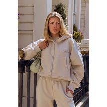 Kaiia Embossed Oversized Zip Through Hoodie Ash Taupe