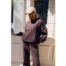 Kaiia Embossed Logo Oversized Hoodie Bitter Chocolate