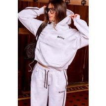Kaiia Slogan Side Stripe Oversized Hoodie Light Grey Marl & Brown