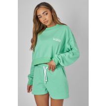 Kaiia Slogan Cropped Sweatshirt Green UK 6