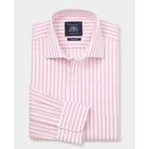 Men's Pink White Stripe Cotton Classic Fit Formal Shirt - Single Cuff - Size: 15.5" x Standard  - Savile Row Company