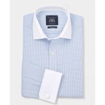 Men's Sky Blue Cotton Window Check Classic Fit Winchester Formal Shirt - Double Cuff - Size: 15" x Standard  - Savile Row Company