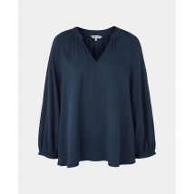 Women's Navy Viscose Twill Grandad Collar Shirt
