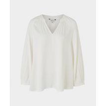 Women's Off White Viscose Twill Grandad Collar Shirt