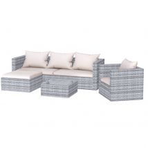 5-Seater Rattan Modular Corner Sofa Set Garden Furniture (2024 New Grey Version), Without Cover