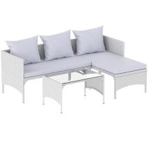 3 Pieces Outdoor PE Rattan Furniture Chaise Conversation Set with Loveseat Sofa, Grey / Without Cover