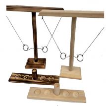 Wooden Hooks Ring Toss Game Throwing Interactive Game, Beige